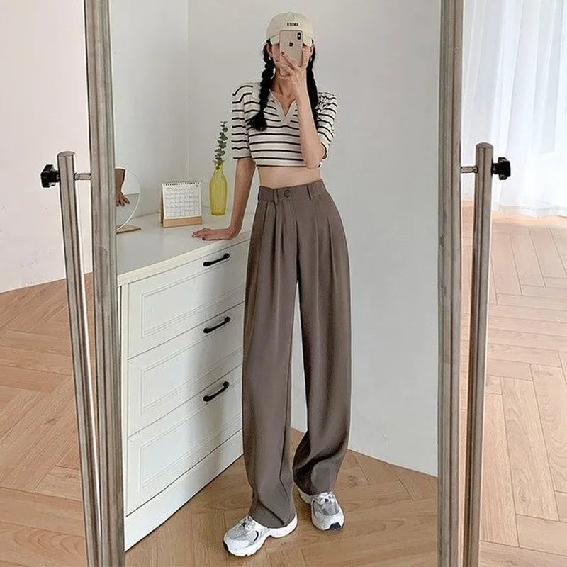 Aiertu Trousers for Women Summer Women's Suit Pants White High Waist Fluid Korean Style Wide Leg Palazzo Straight Fashion Casual Aiertu