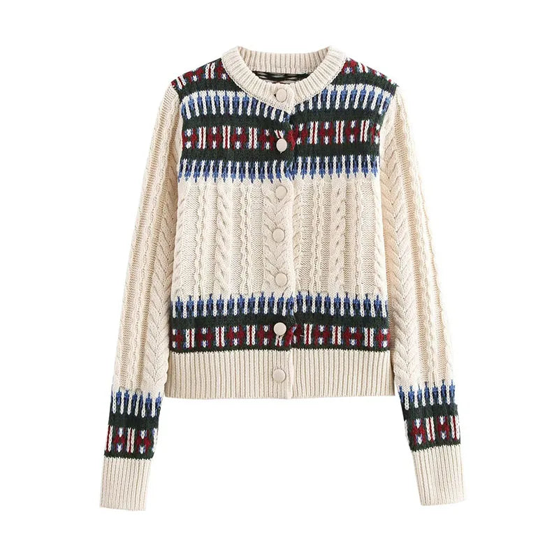 Aiertu  -  Retro Jacquard Cardigan Sweater Women Fashion Warm Single Breasted Knitted Coat Causal Female Long Sleeve Thick Outwear 2025 Aiertu