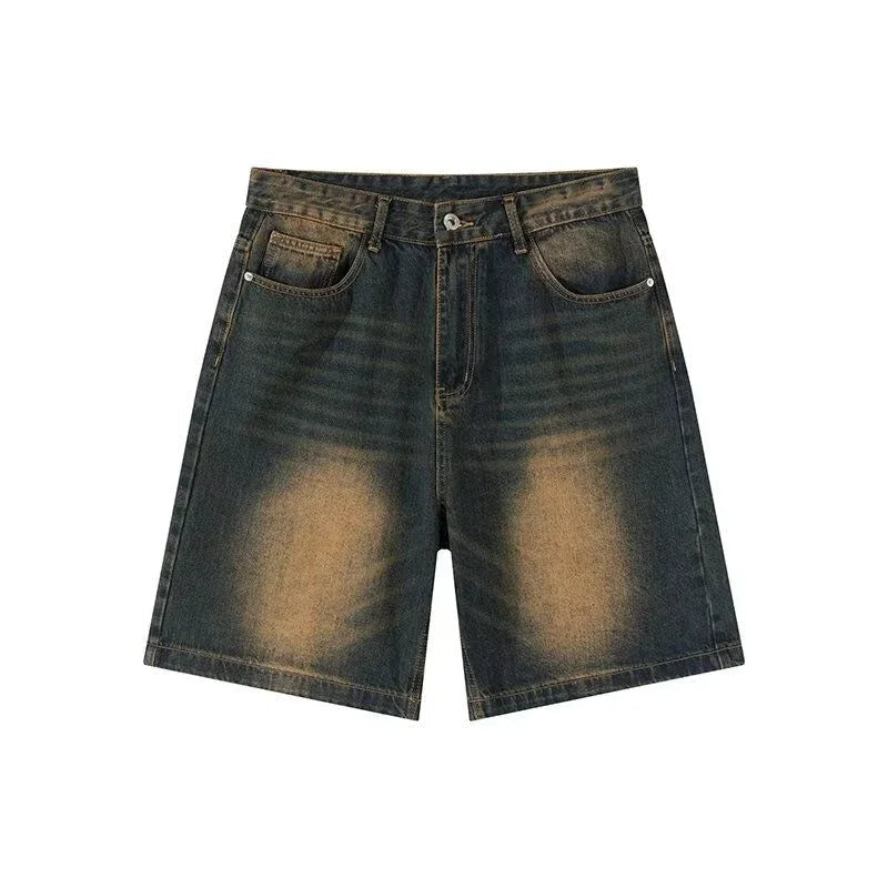 Aiertu  -  Women's Washed Denim Shorts Retro Neutral Style Quarter Bottoms Wide Leg Capris Female High Waist Straight Kenn-length Jeans 2XL Aiertu