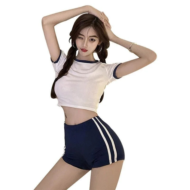 Aiertu  Hot Girl Sexy Suit Women's Summer O-neck Short-sleeved T-shirt High-waisted Shorts Two-piece Set Fashion Female Clothes Aiertu