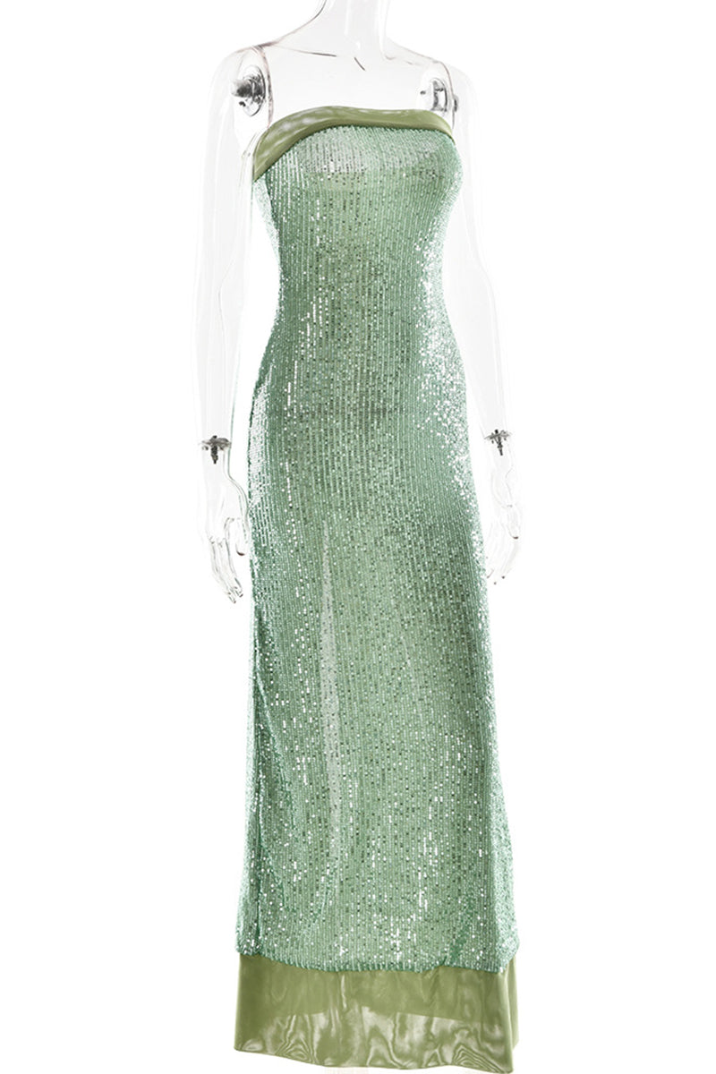 Aiertu  -  Sexy Sequins Slit Sequined Strapless Long Dresses(3 Colors) Aiertu