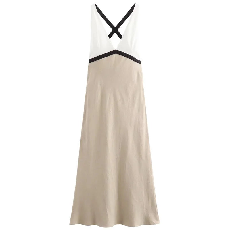 Aiertu  -  2025 Women's Dress Midi Halter Dresses Linen Bow Backless Dress Sleeveless Slip Long Vestidos Chic Elegant Vacation Dresses Aiertu