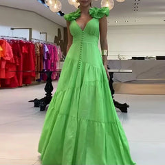 Aiertu  -  Elegant Deep V-neck Sleeveless Evening Dress Women Fashion Pleated Hight Waist Long Dress Sexy Backless Solid Slim Party Dresses Aiertu