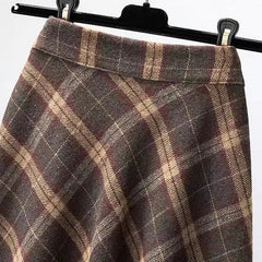 Aiertu Autumn Winter Woolen Skirt Women Korean Style Thick High Waist Long Skirt Woman A Line Pleated Plaid Skirt Female Aiertu