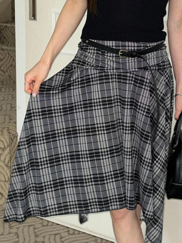 Aiertu  -  Y2k Aesthetic Vintage Plaid Skirts Womens Harajuku High Waist Irregular Vintage Skirt Streetwear Preppy Style Gothic Faldas Aiertu