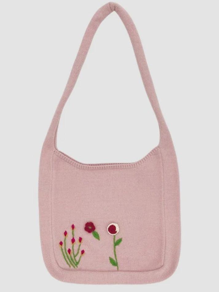 Aiertu  -Ethnic Floral Embroidery Knitted Shopper Bag aiertu