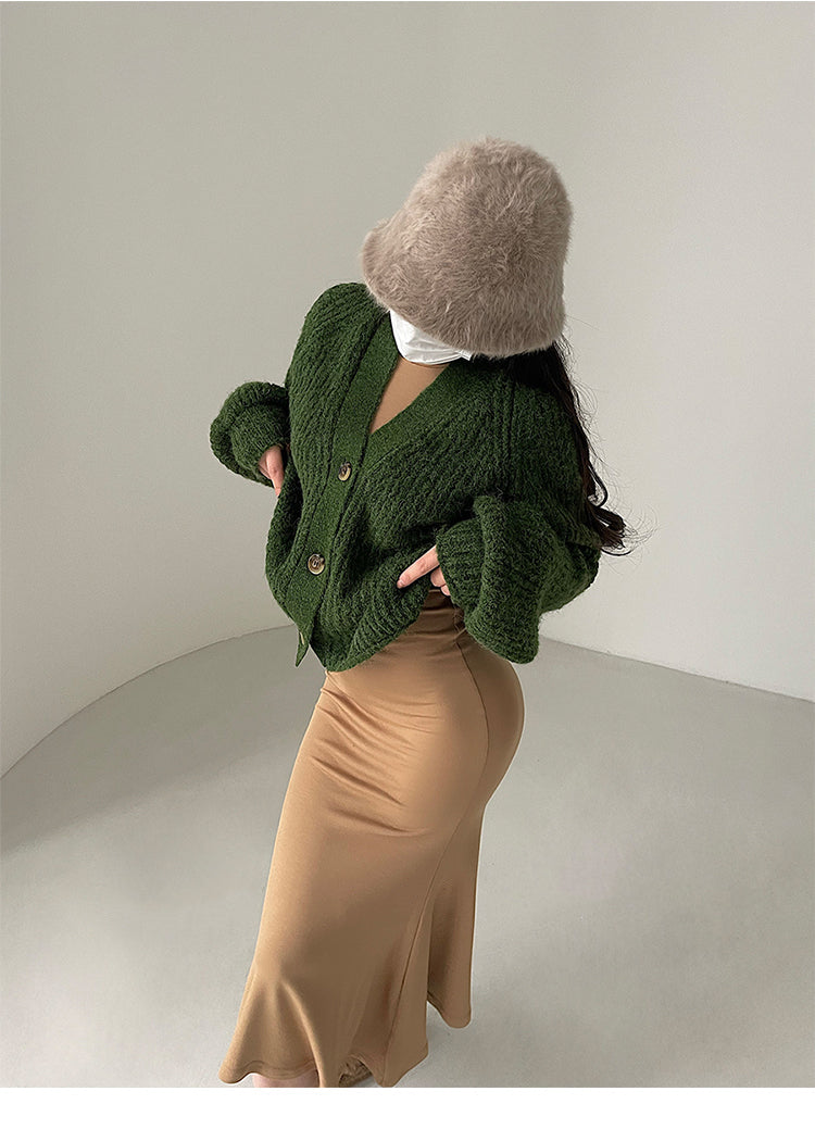 Aiertu Solid Color Long Sleeve Knitted Long Sleeve Button Up Sweater Aiertu