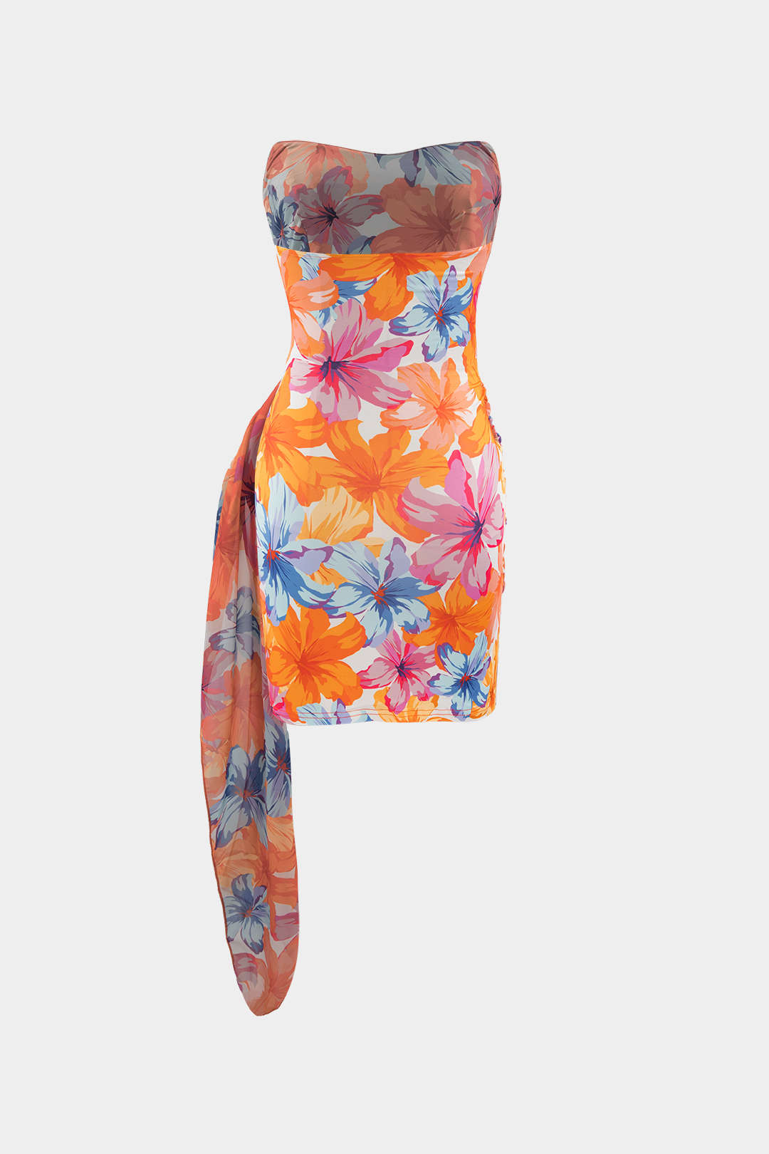 Aiertu  Floral Print Wrap Ruched Strapless Mini Dress Aiertu