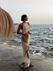 Aiertu  -  Elegant Backless Lace-up Print Long Dress For Women Fashion Off Shoulder Sleeveless Bodycon Maxi Dresses 2026 Lady Vocation Robe Aiertu