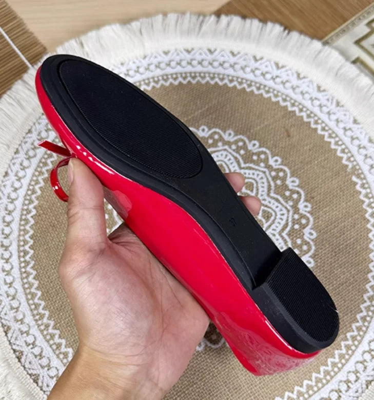 Aiertu    -  Women Round Toe Ballet Flats Spongy Bottom  Hot New Italian Shoes Patent Leather Classic Bow-Knot Dressing Slip-On 34 48 47 Aiertu
