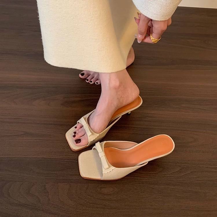Aiertu  Shoes Womens Slippers Outdoor Square Toe Slides Heeled Mules Fashion High Luxury Scandals High-Heeled Shoes Lady Square Toe Ladi Aiertu