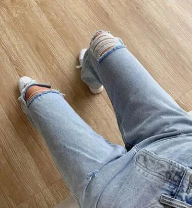 Aiertu  -  Women's Jeans Large Size Boyfriend y2k Denim Pants Female High Waist Mom Ripped Jeans Stright Trousers Aiertu