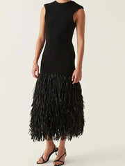Aiertu  -  Sexy Fringed Knit Long Dresses Women Slim Sleeveless O-neck Backless Zipper Package Hip Dress Female 2026 Summer Party Lady Robe Aiertu
