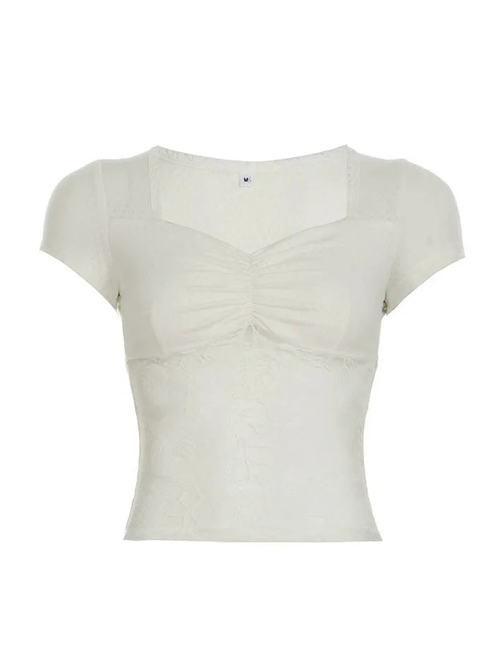 Aiertu  -Lace Solid Hollow Texture U-Neck Top aiertu
