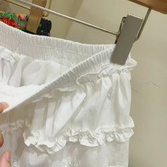 Aiertu  -  Lace Trim Fungus Mini Skirt Women Summer Elastic Waist White Ruffle A-line Faldas Korean Fashion Casual Simple Skirts 2025 New Aiertu