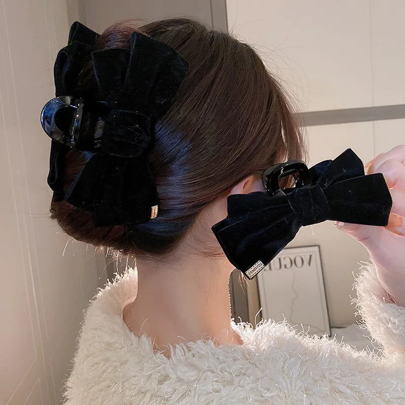 Aiertu  -  Big Bow Hair Clip Women Girls Double-Sided Velvet Bowknot Shark Clips Korea Back Head Hairpin Autumn Winter Headwear Accessories Aiertu