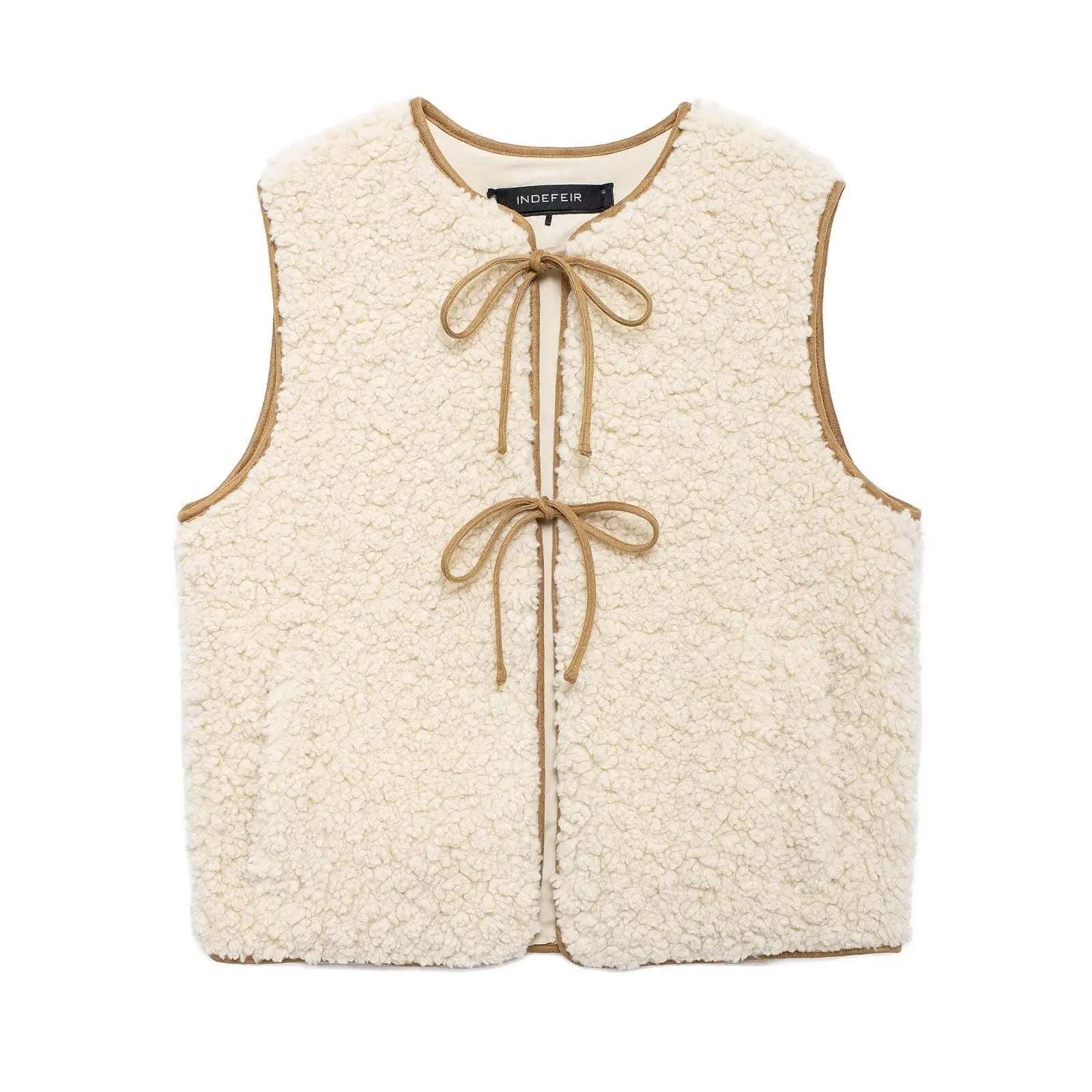 Aiertu  -  Winter New Solid Fleece Vest Jacket Women 2025 Round Neck Lace-up Sleeveless Jackets Simple Casual Fashion Waistcoat Outerwear Aiertu