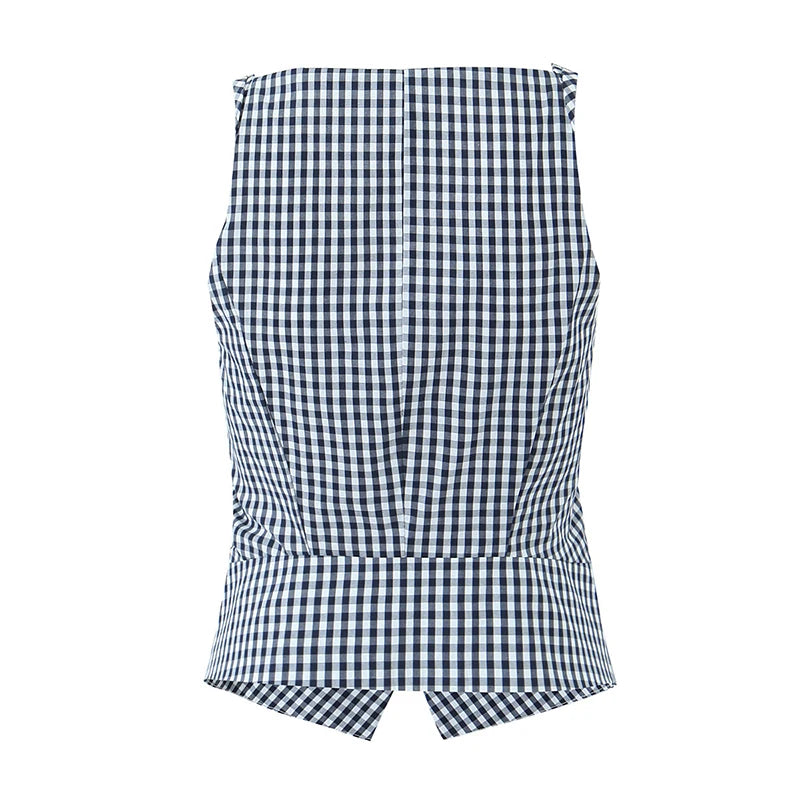 Aiertu  -  2025 Women Front Button V Neck Plaid Tank Top Cotton Holiday Summer Crop Top Sleeveless Tees Aiertu
