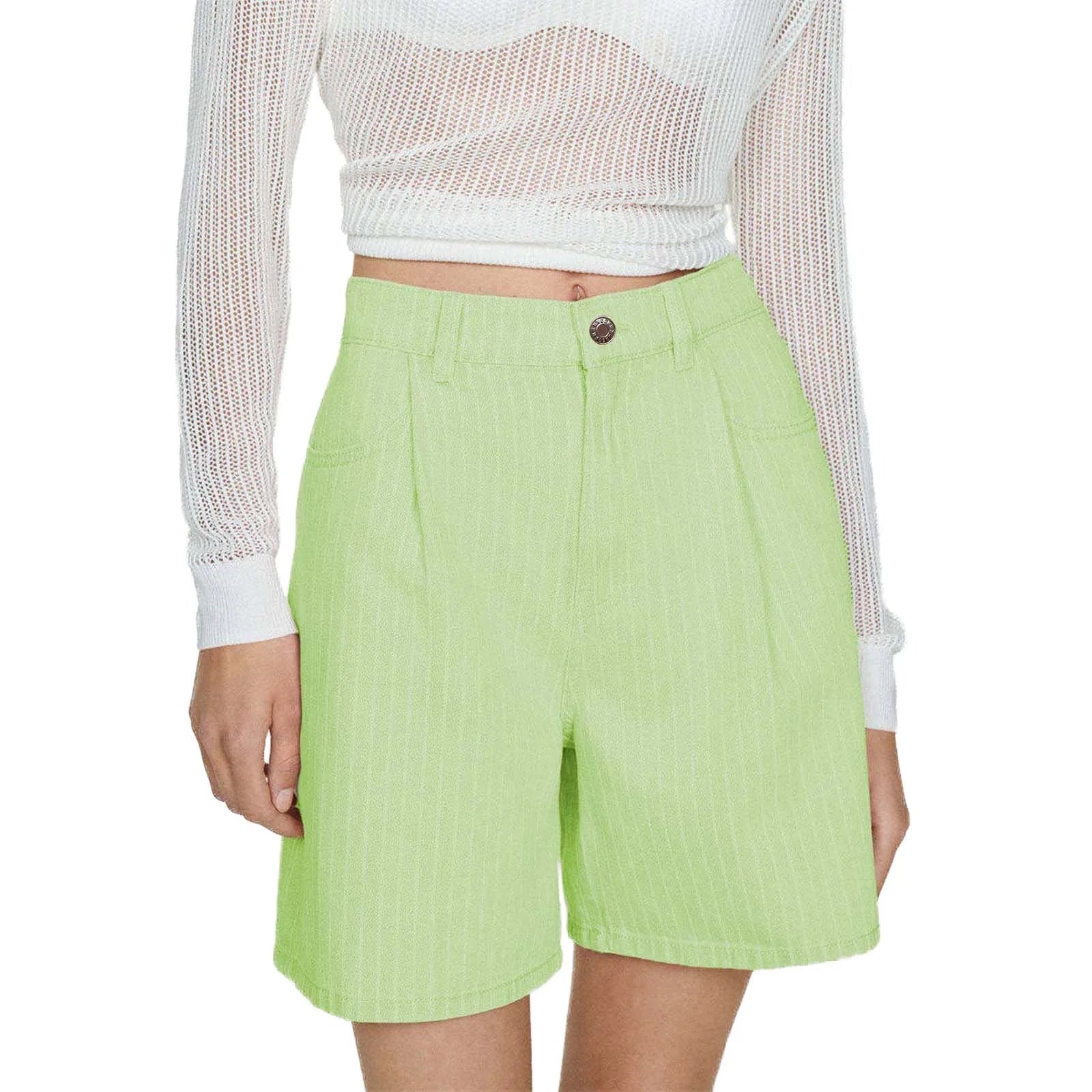 Aiertu  -  Women's Summer Casual Denim Shorts Knee Length Wide Leg Loose Striped Print Shorts for Daily Wear Aiertu