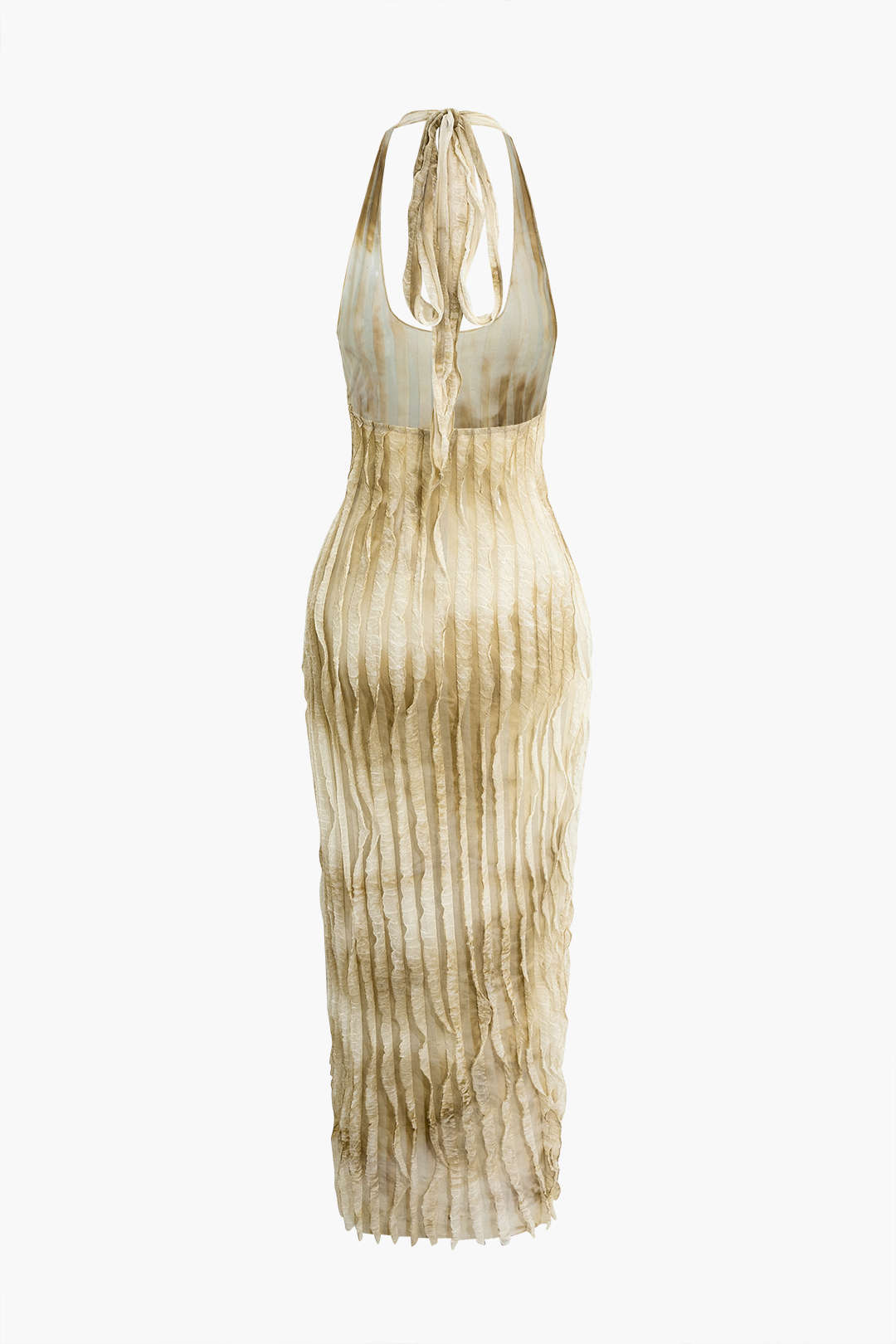 Aiertu  Sheer Ruffle Texture Halter Backless Maxi Dress Aiertu