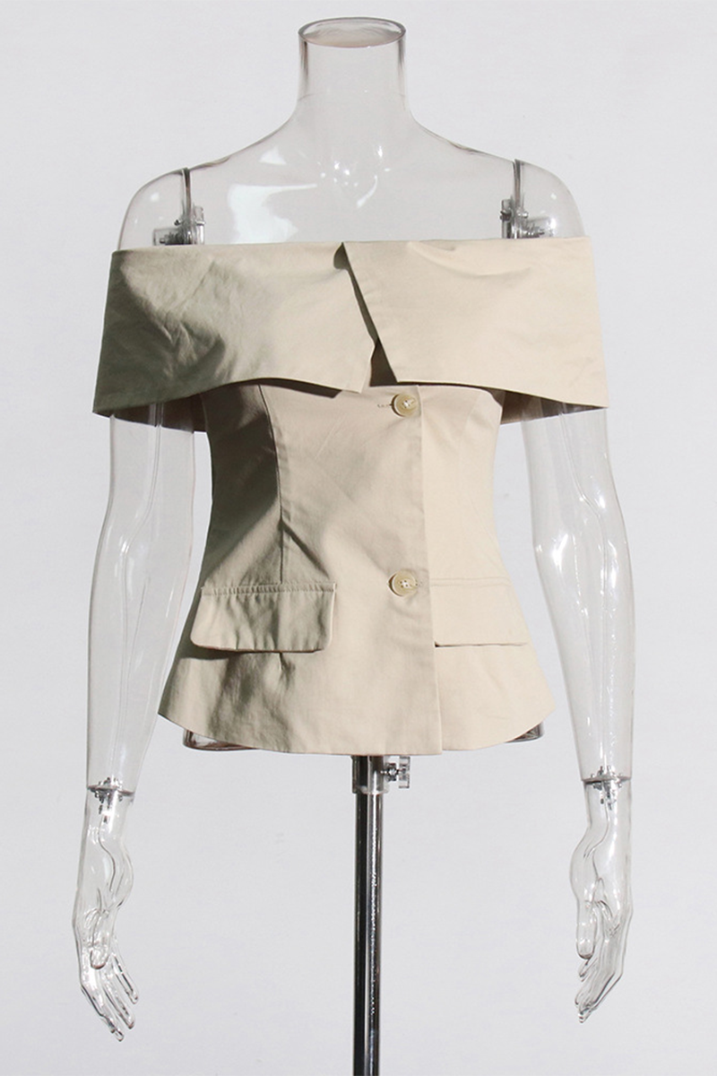 Aiertu  -  Sexy Street Solid Color Buttons Off Shoulder Blouses Aiertu