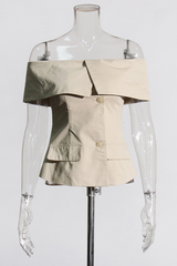 Aiertu  -  Sexy Street Solid Color Buttons Off Shoulder Blouses Aiertu