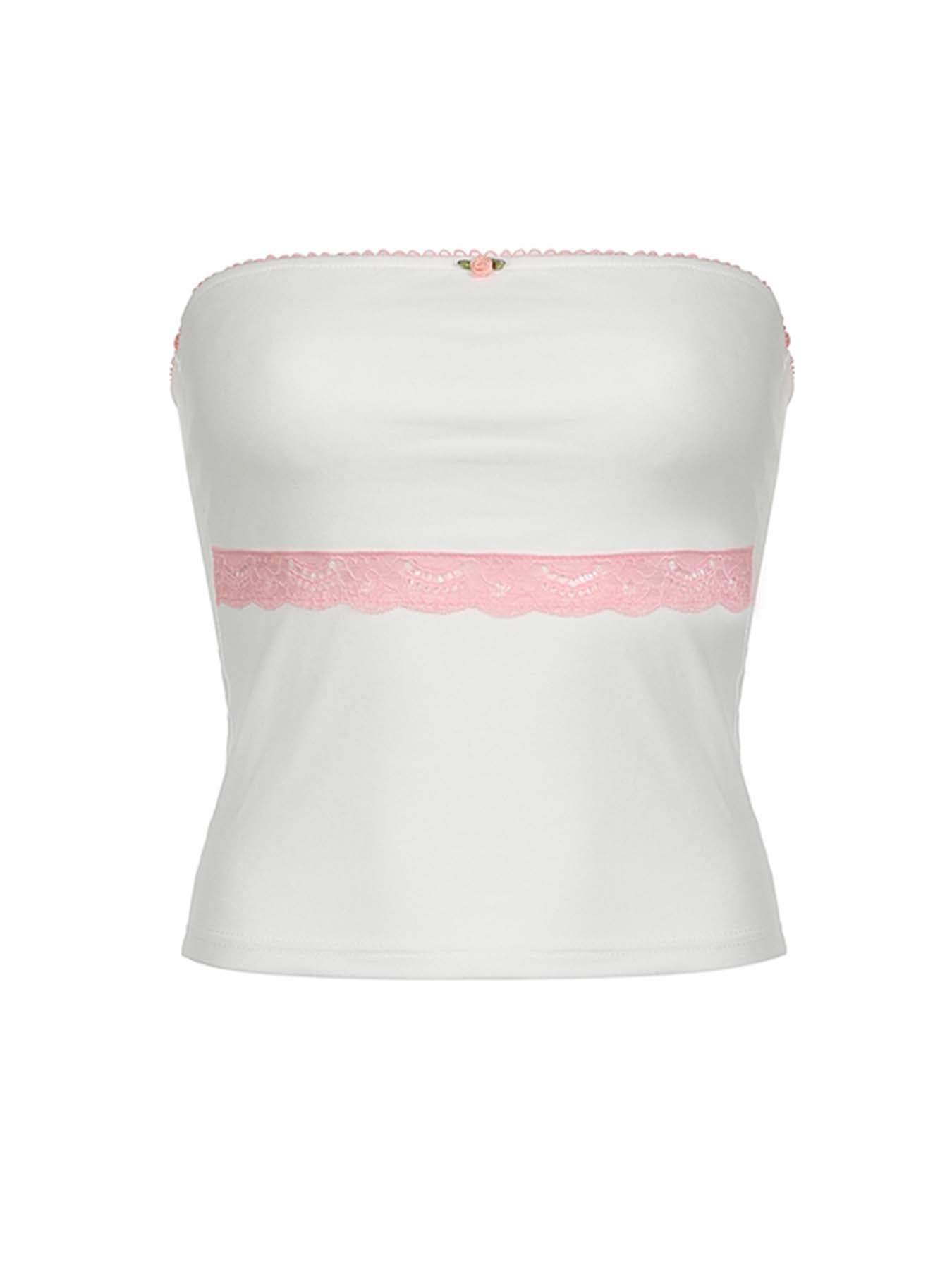 Aiertu - summer inspo Sweet Y2K Contrast Lace Strapless White Tube Top Women 2000s Cute Kawaii Cropped Vest Aiertu
