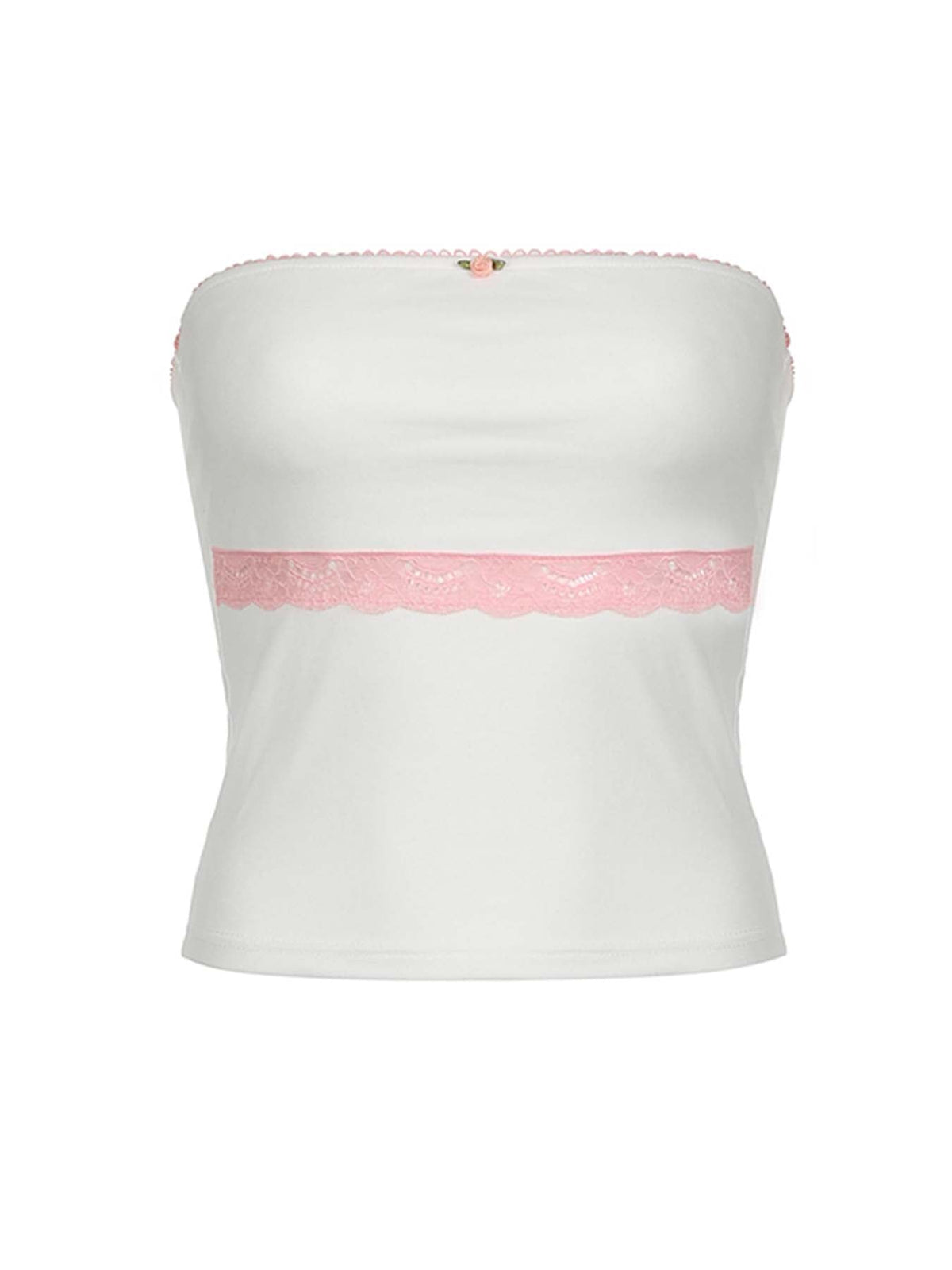 Aiertu - summer inspo Sweet Y2K Contrast Lace Strapless White Tube Top Women 2000s Cute Kawaii Cropped Vest Aiertu