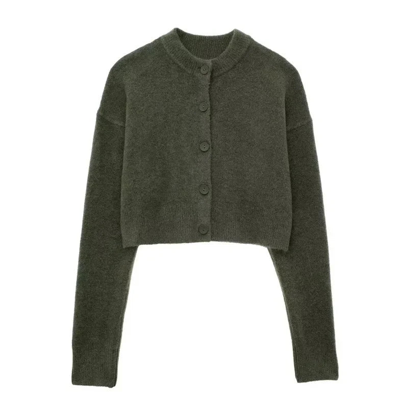Aiertu  -  Casual Solid Knitted Women Cardigan Sweater O-neck Single Breasted Female Crop Jackets 2025 Spring New Fashion Lady Sweaters Aiertu