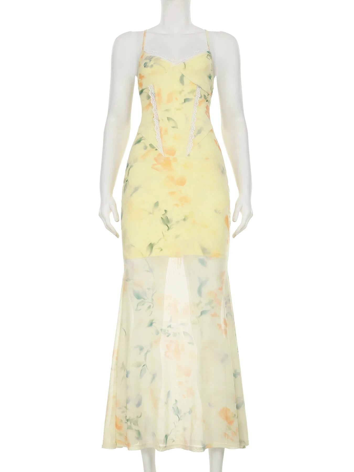 Aiertu  -  Holiday Floral Trumpet Dress Beach Style Sexy Slim Lace V-Neck Sleeveless Maxi Dresses For Women 2026 Summer Fashion Aiertu