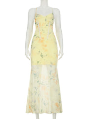 Aiertu  -  Holiday Floral Trumpet Dress Beach Style Sexy Slim Lace V-Neck Sleeveless Maxi Dresses For Women 2026 Summer Fashion Aiertu
