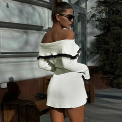 Aiertu  -  Autumn Off The Shoulder Sweater Dress 2026 Elegant Long Sleeve Knitted Dress Sexy Causal Warm White Dress Women Aiertu