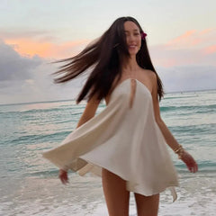 Aiertu  -  Sexy Halter Party Solid Dresses Women Sleeveless Backless Hollow Out Beach Dress Lady Dresses 2025 Summer Lady Beach Robes Aiertu