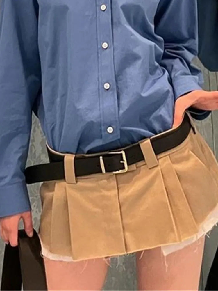 Aiertu  -  Khaki Mini Skirt Pleated Women Summer Low Waist Skirt Fashion Tassels Micro Short Skirt Female Bottoms Sexy Skirts Ladies Aiertu