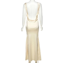 Aiertu  -  Spaghetti Strap Slash Neck Apricot Sleeveless Backless Maxi Hip Dress Elegant Summer Y2K Street Trendsetter Vestidos Aiertu