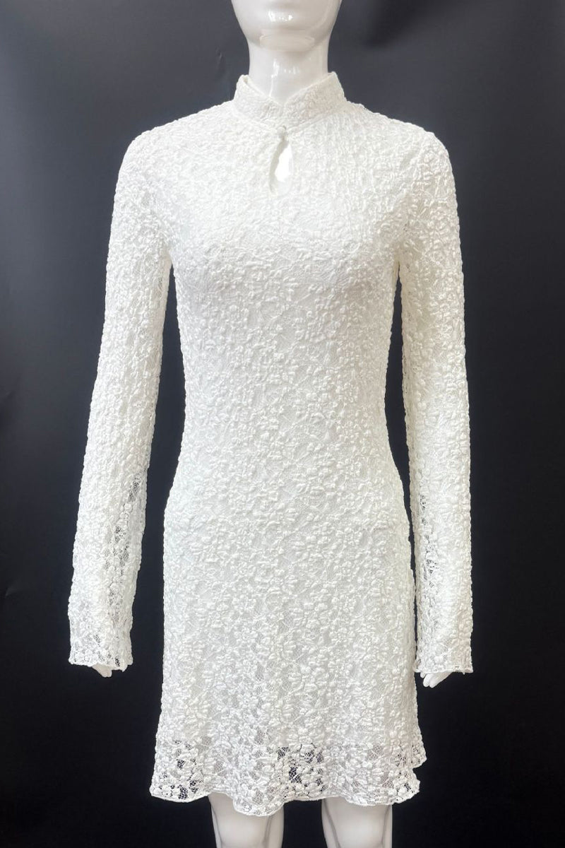 Aiertu  -  Sexy Lace Buttons Mandarin Collar Lace Dress Dresses Aiertu