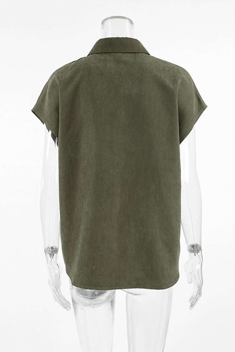 Aiertu  -Casual Buttons Turndown Collar Blouses aiertu