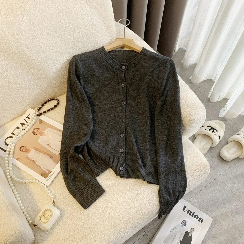 Aiertu  -  Fashion Knitted Sweater Cardigan Casual Top For Women O Neck Solid Color SlimLong Sleeve Female 2026 Autumn Chic Cardigan Aiertu