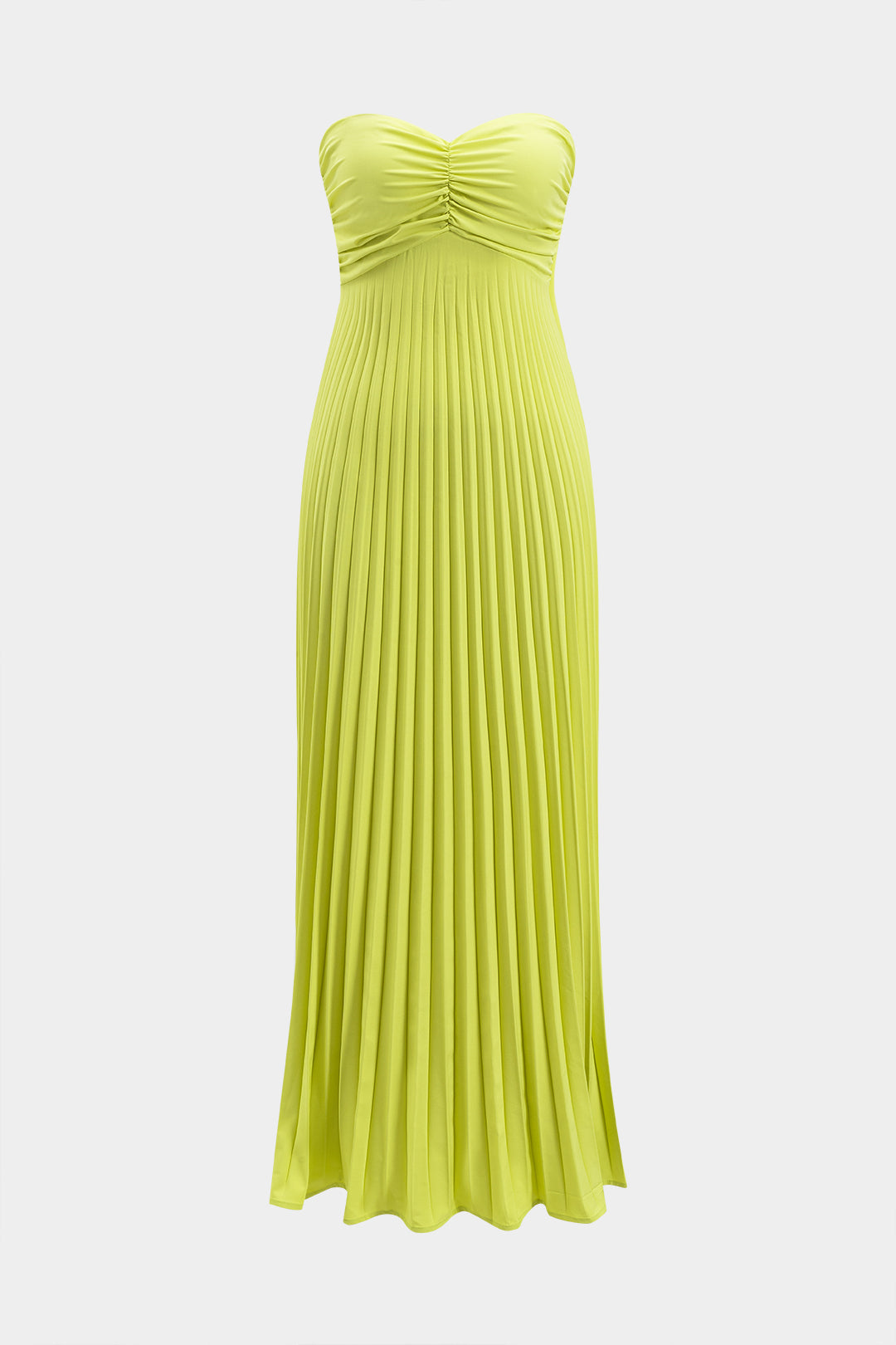 Aiertu  -  Pleated Strapless Sleeveless Maxi Dress With Tie Aiertu