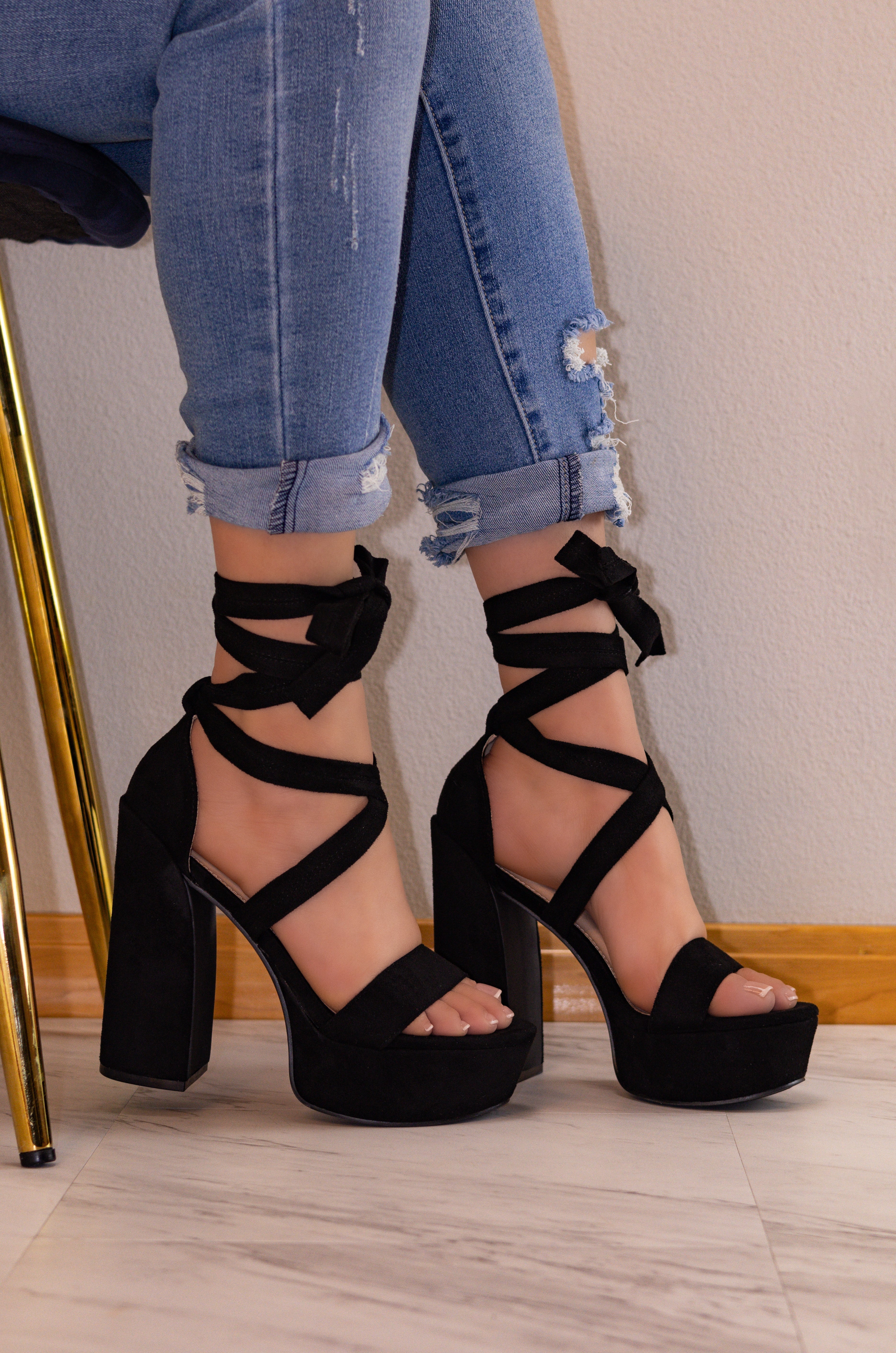 Aiertu  Lace Up Platform Block Heels, Premium Suede Material, Lightly Padded Insole, Stylish & Comfortable Footwear for Evening Events Aiertu