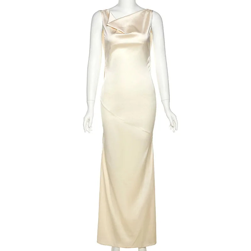 Aiertu  -  Spaghetti Strap Slash Neck Apricot Sleeveless Backless Maxi Hip Dress Elegant Summer Y2K Street Trendsetter Vestidos Aiertu