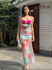 Aiertu  -  Women Sexy Off Shoulder 3 Piece Set Chic Printed High Slit Skirt Sleeveless Camisole Suit 2026 Summer Beach Vacation Lady Outfit Aiertu