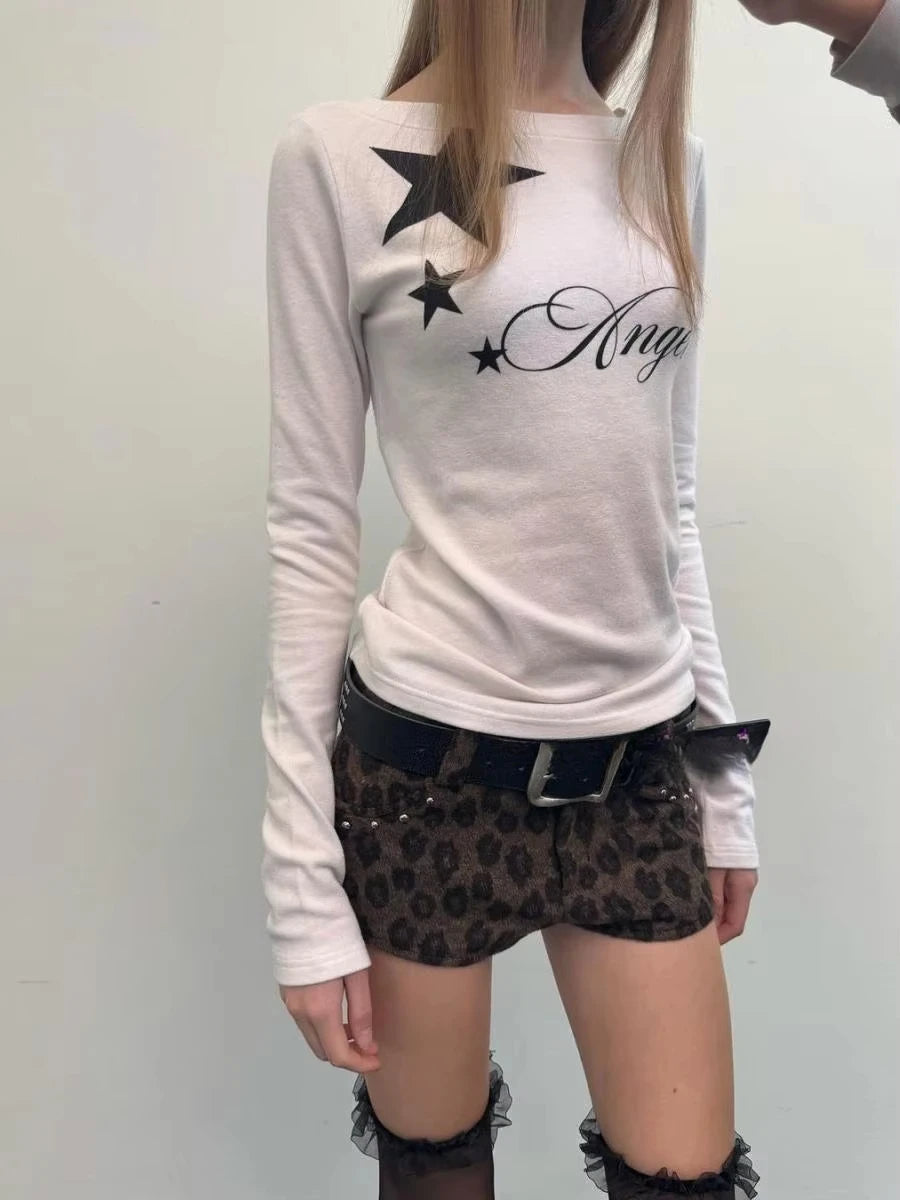 Aiertu  -  Spring American Vintage Elastic Slim Fit Long Sleeved T-shirt Women Casual Star Aesthetic Bottomshirt Spice Girls Y2k Top Aiertu