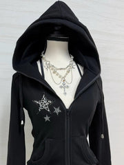 Aiertu  -  Women's Slim Fit Versatile Black Leopard Printed Star Classic Style Sweatshirts Punk Winter Street Zip Up Jackets Y2k Clothes Aiertu
