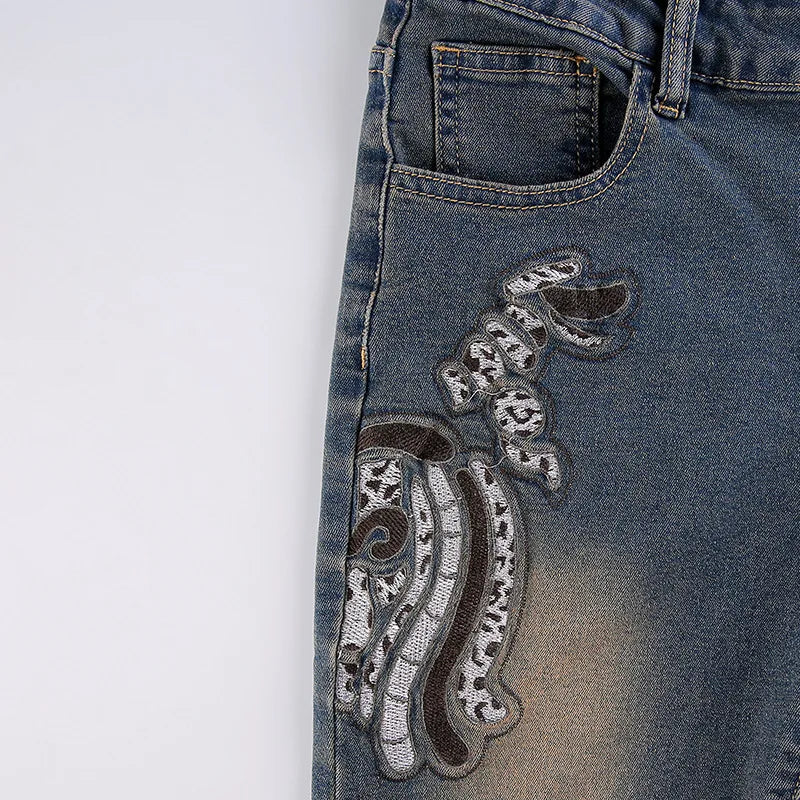 Aiertu  -  Y2K Low Waist Jeans For Women Vintage Embroidery Stretch Denim Pants Aesthetic Gothic Gray Package Hip Flare Trousers Aiertu