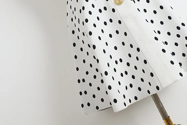 Aiertu  -  Polka Dots Knitted Halter Mini Dress Women Single Breasted Sleeveless A-line Party Vestidos Vintage Fashion Elegant Dresses New Aiertu