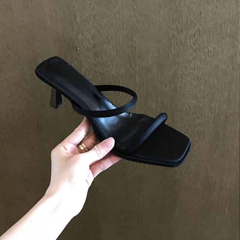 Aiertu  -  Summers Narrow Band Women Slippers Shoes Casual Street Style Ladies Open Toe High Heel Slides Aiertu