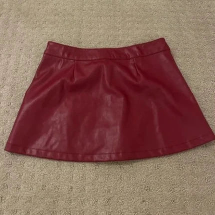 Aiertu  -  Y2K New Fashion Red Faux Leather Mini Skirt Harajuku Hot Girl Clothing Goth Low Waist Slim Hip Skirt Womens Elastic Kawaii Skirt Aiertu