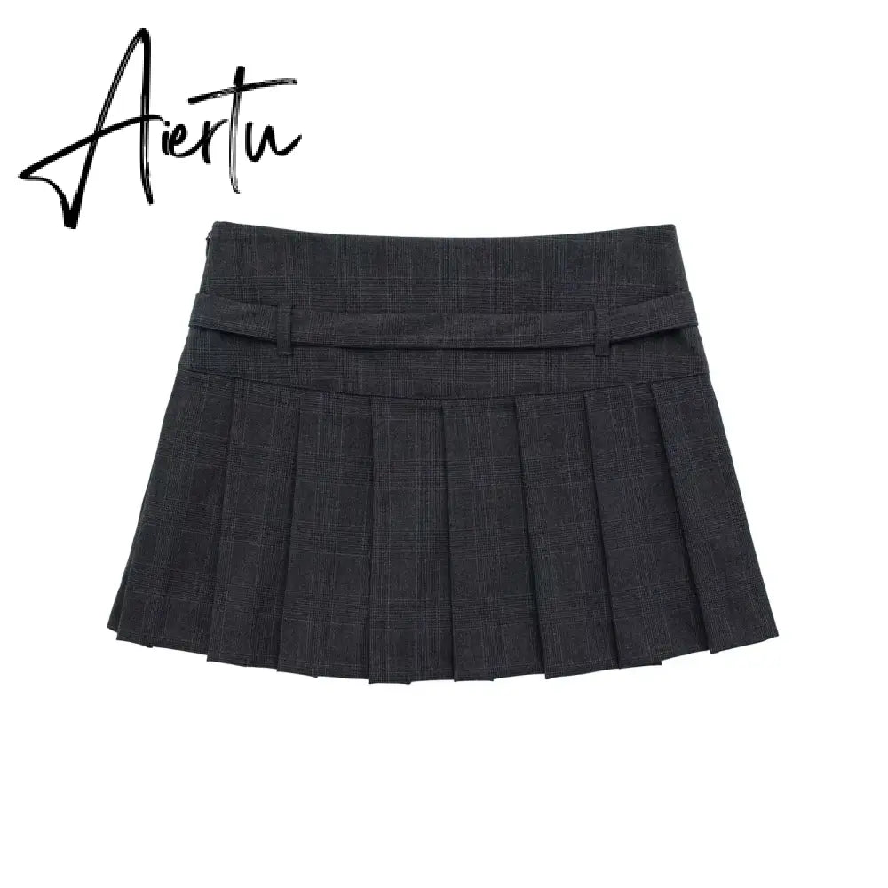 Female Fashion Textured Wild Folds Skirt Sweetwear Skirt Women High Waist Trend With Belt Tight Mini Skirt Y2k Aiertu