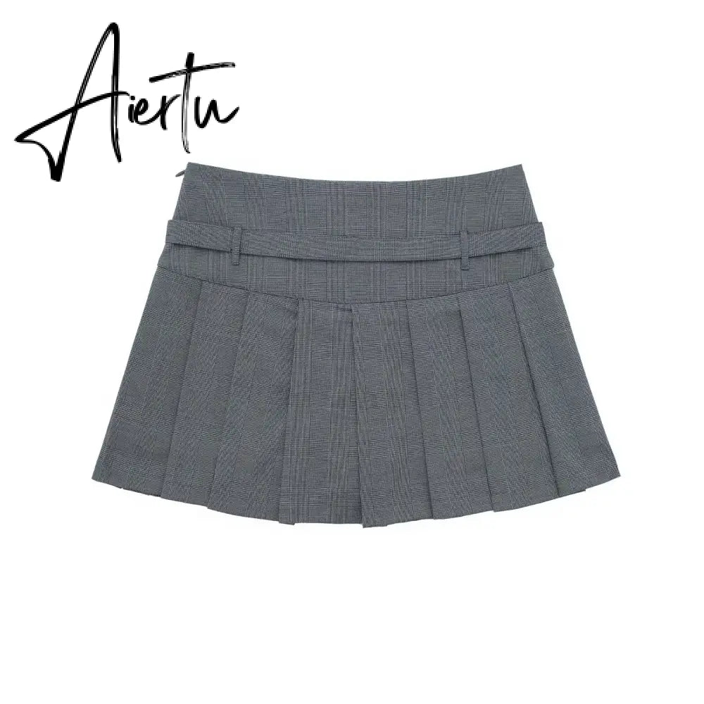 Female Fashion Textured Wild Folds Skirt Sweetwear Skirt Women High Waist Trend With Belt Tight Mini Skirt Y2k Aiertu